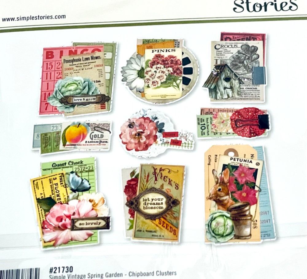 SIMPLE STORIES SIMPLE VINTAGE SPRING GARDEN CHIPBOARD CLUSTERS
