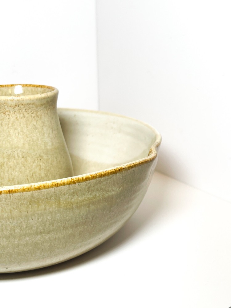 Handmade Studio Pottery Roaster Tan White Neutral