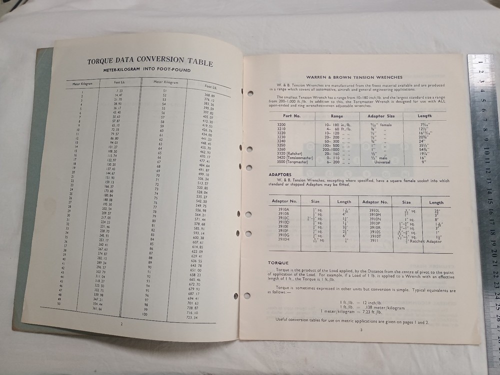 1959 W&B Warren & Brown Tension Wrenches Application Data &Technical Information