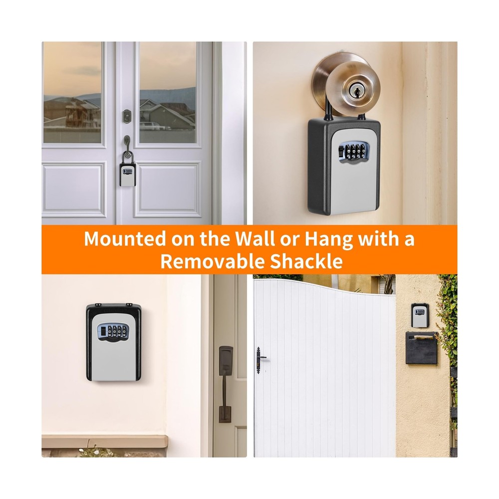Portable Key Lock Box, Upgrade Clearly Visible Numbers, Lock Box Wall Mounted...