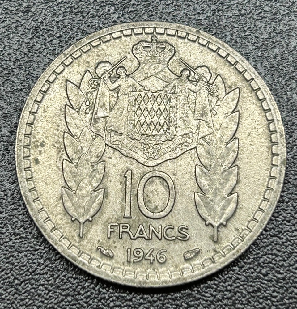 1946 Monaco 10 Francs Coin - Very Nice - #593