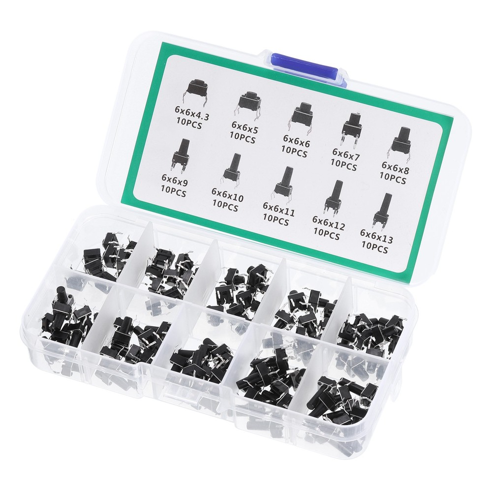 100pcs Micro Momentary Tact Switch Kit Tactile Push Button Switch 10 Types