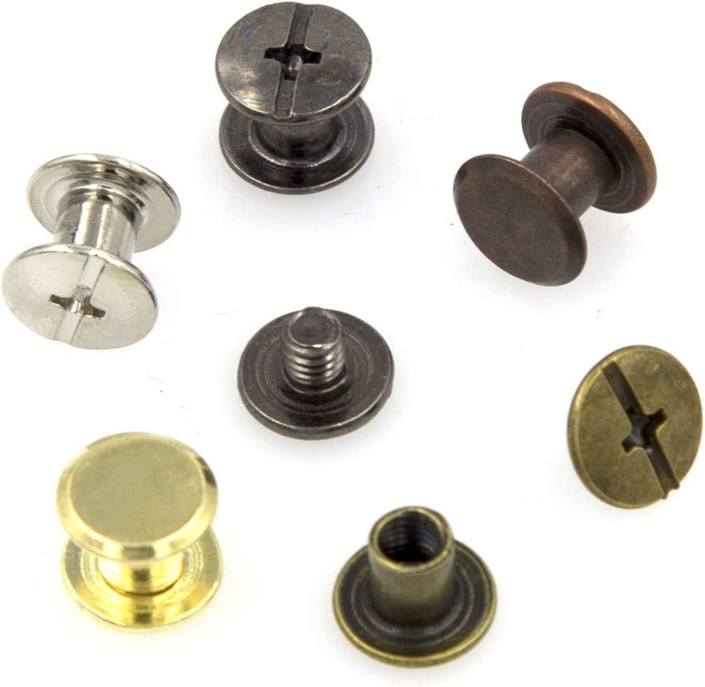 100 Sets Chicago Screws Assorted Kit 5 Color Leather Rivets Screw Rivets Flat Fi