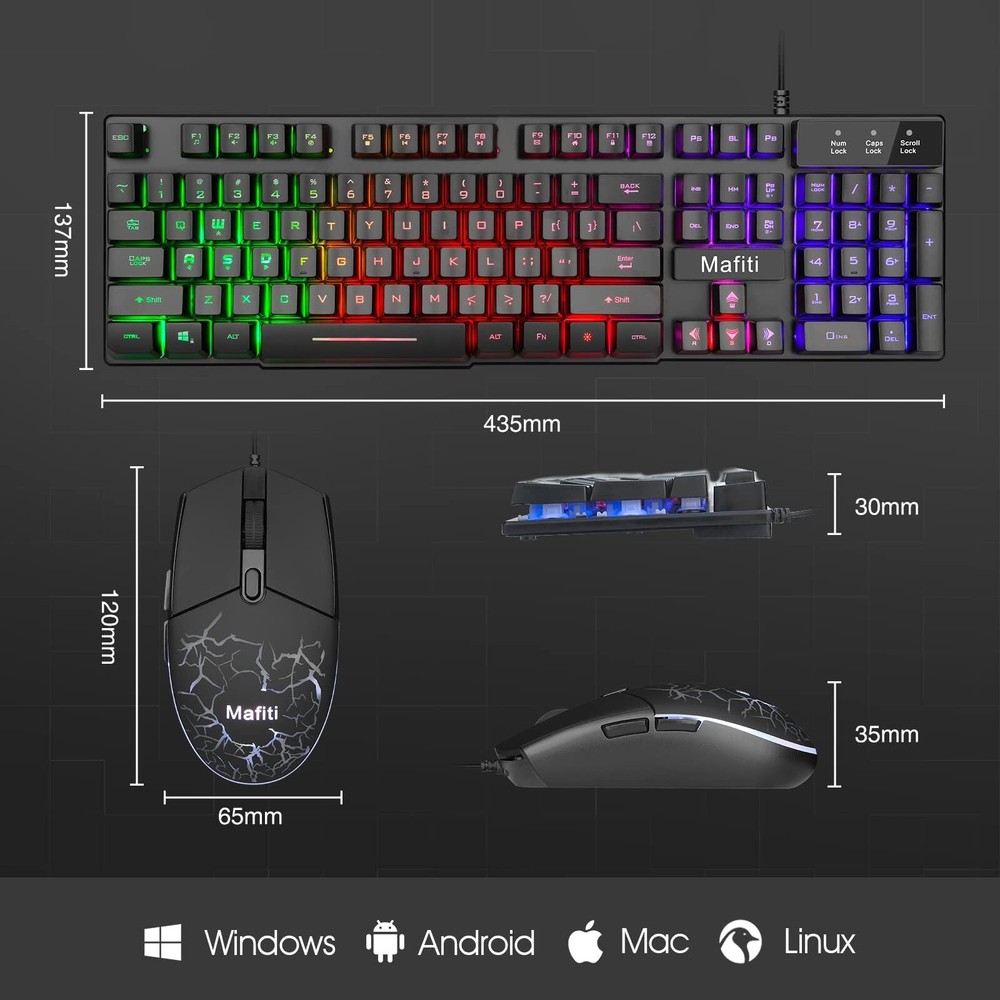 RK101 Computer Keyboard Mouse Combo Wired RGB Backlit USB Keyboard for PC Mac...