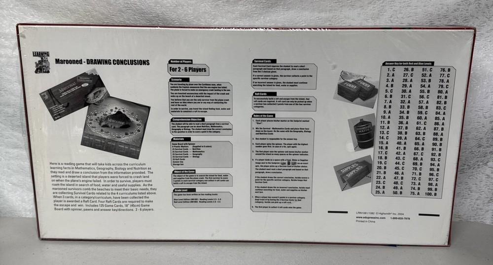 Marooned Reading Comprehension Board Game New Sealed Red Level