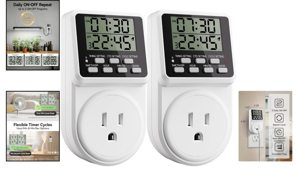 Versatile Intermittent Timer for Lights & Electronics - 2 Pack Energy Solution