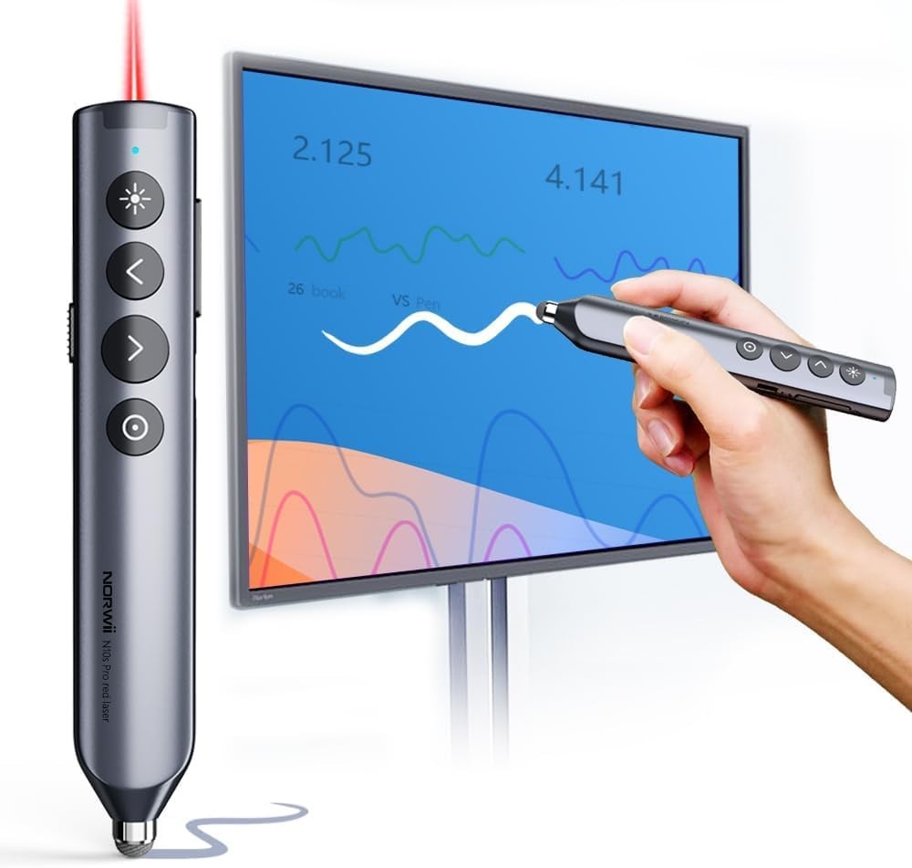 Bluetooth PowerPoint Presentation Clicker with Stylus Pen for Touch Screen, 6...