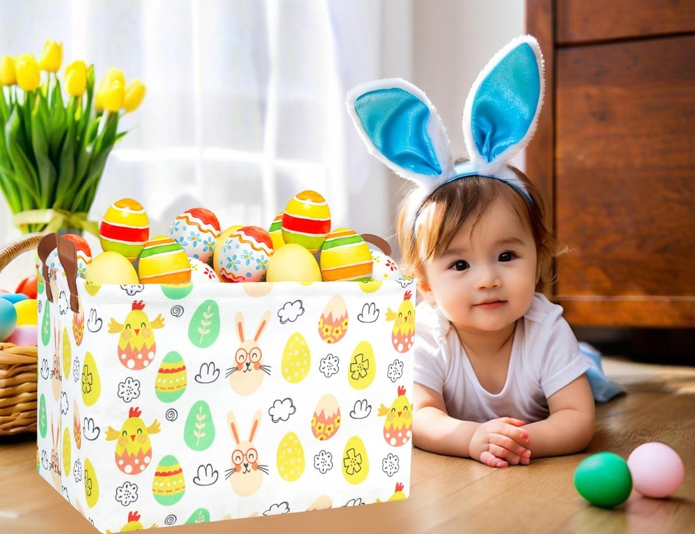 BOOHIT Rectangle Empty Easter Baskets Boy Large Toy Storage Bin Girls collaps...
