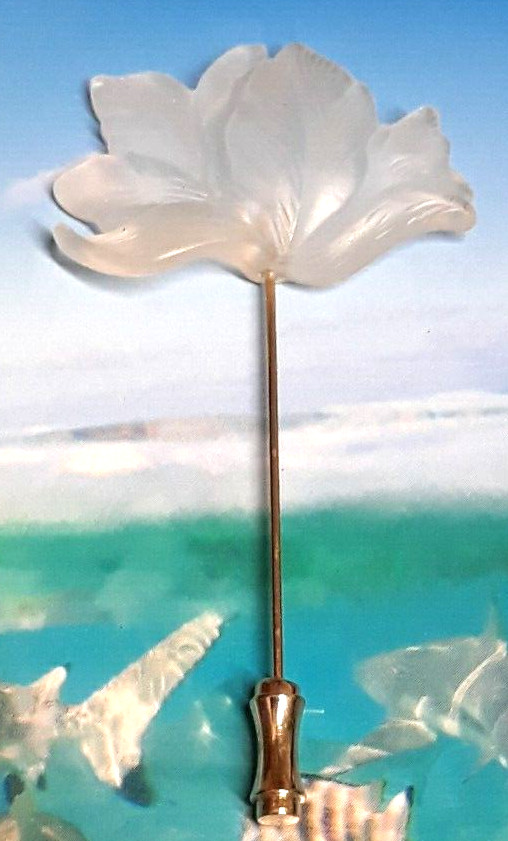 White Frosted Lucite Hibiscus Flower Stick Pin