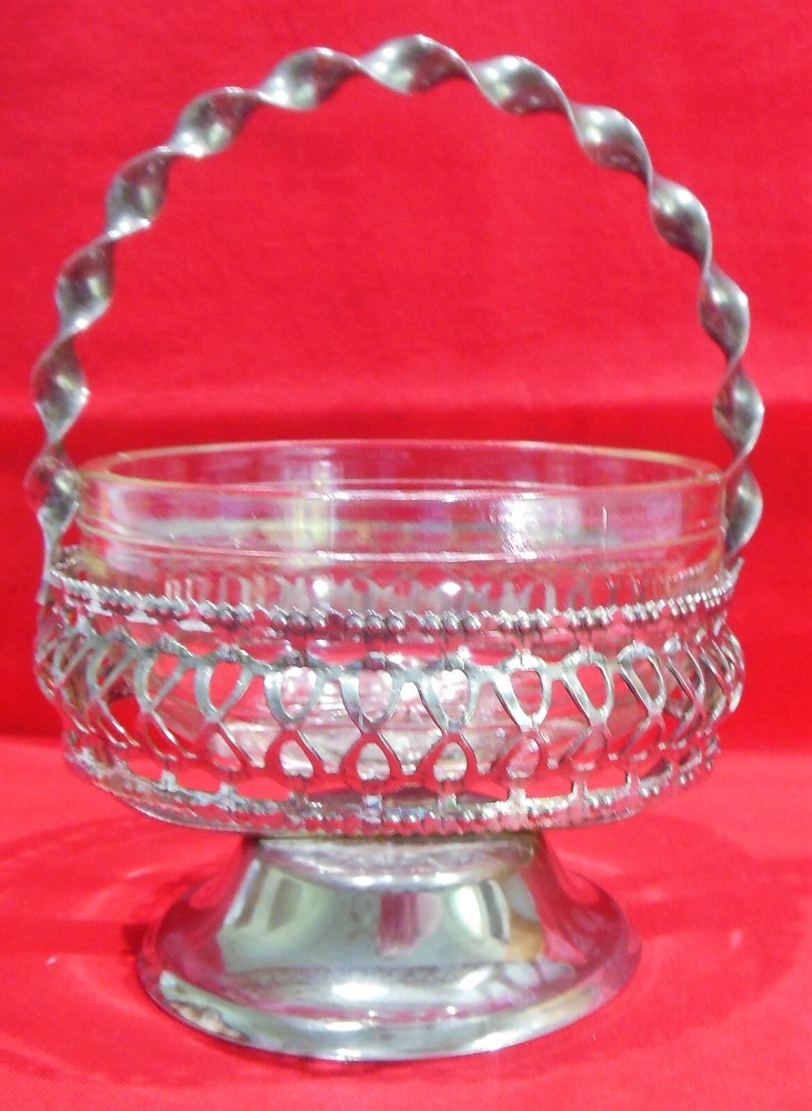Silverplate & Clear Glass Condiment Caddy Server Basket England