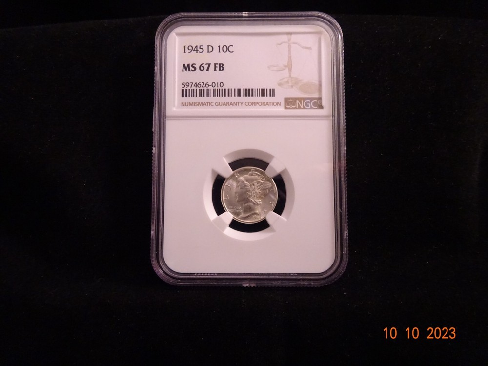 1945-D Mercury Dime, NGC MS67 FB
