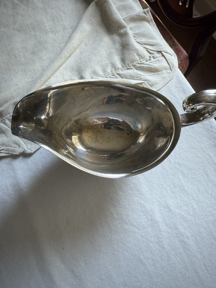 Vintage Mid Century Silver Plate Ornate Footed Gravy Boat