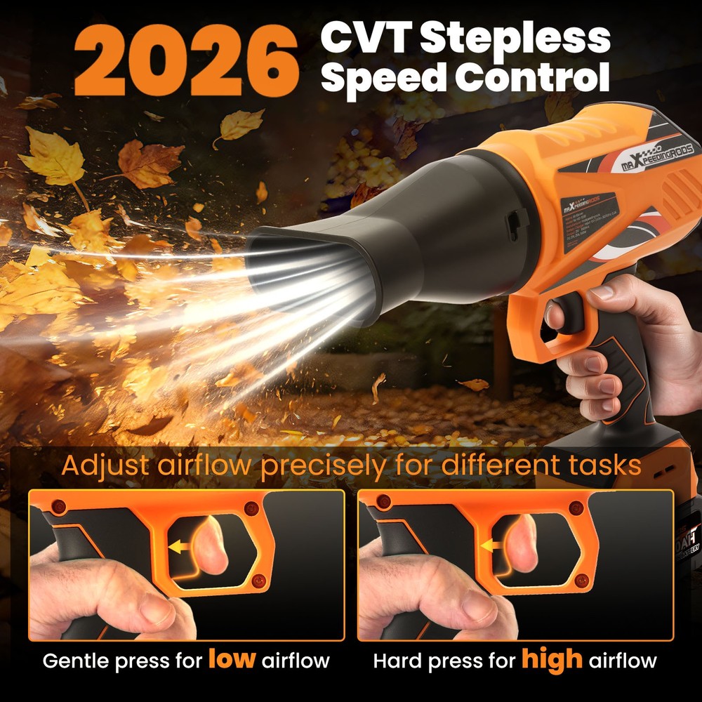 Brushless Cordless Leaf Blower 21V 550 CFM Variable Speed 2 Batteries