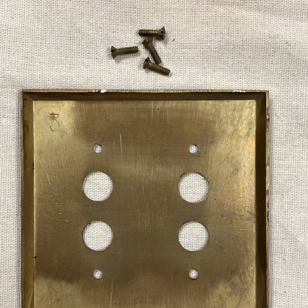 Double Push Button Solid Brass 2 Gang Switch Plate Wall Box Cover Antique Vtg