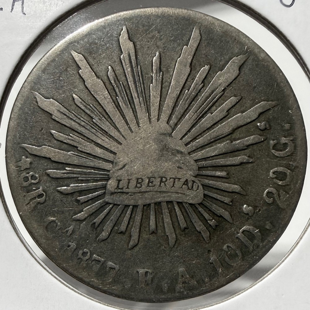 1877 Ca EA Mexico 8 Reales Cap & Rays Silver Coin E804 JSULX