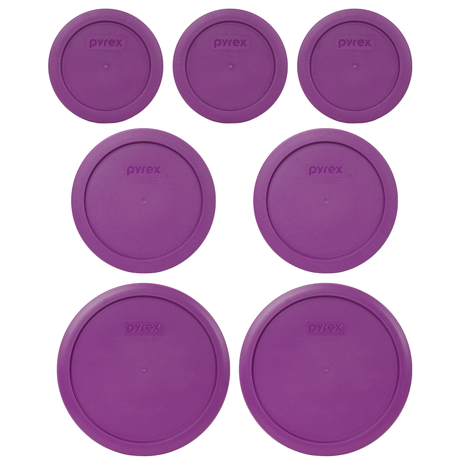Pyrex (3) 7200-PC (2) 7201-PC and (2) 7402-PC Thistle Purple Lids