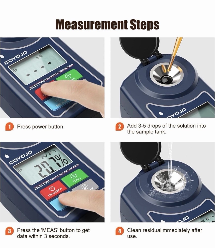 GOYOJO Digital Brix Refractometer Meter Lab Refractometer ±0.5 Brix/1℃ Accuracy