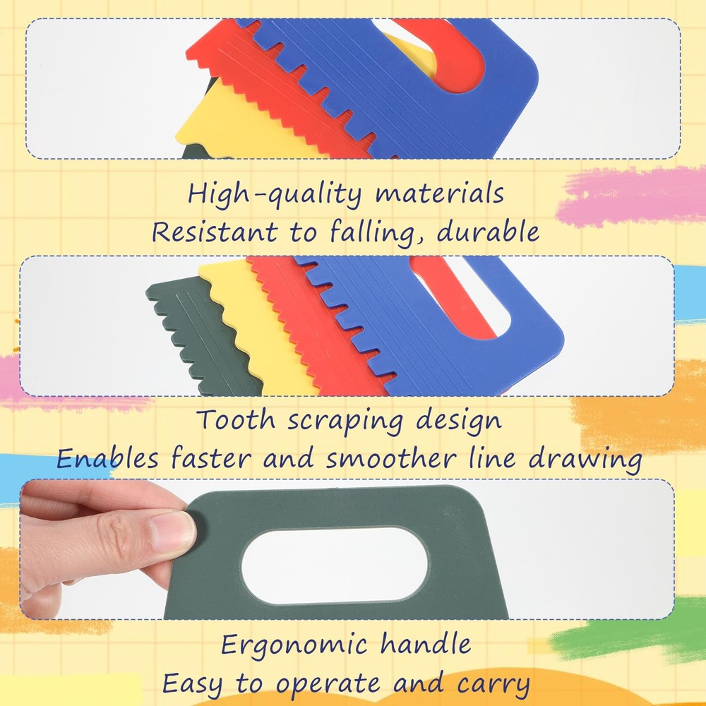 4 Pack Texture Tools for Plaster Plastic Paint Scraper Tool Medium, Colorful
