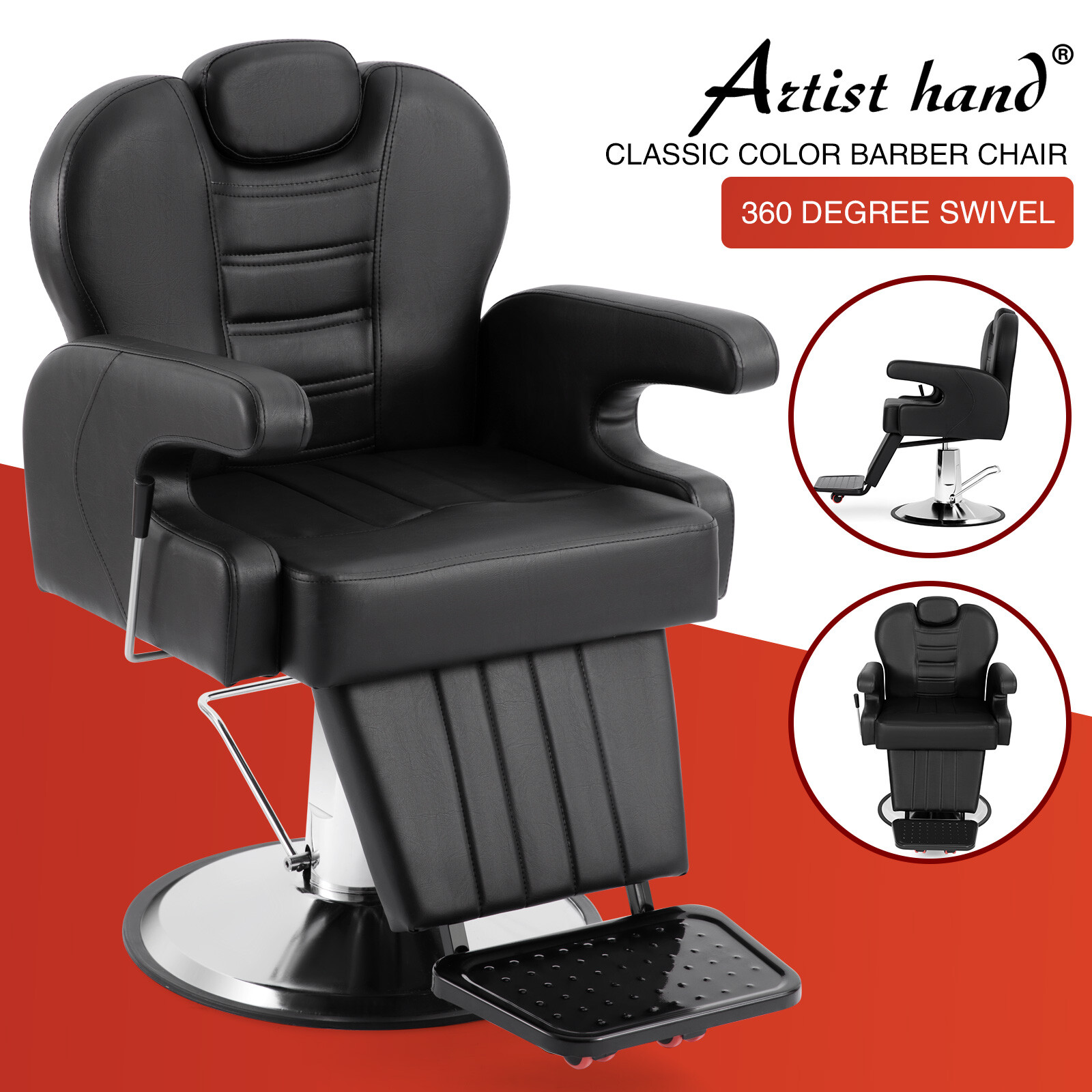 Black All Purpose Heavy Duty Recline Barber Chair Hydraulic Salon Beauty Stylist