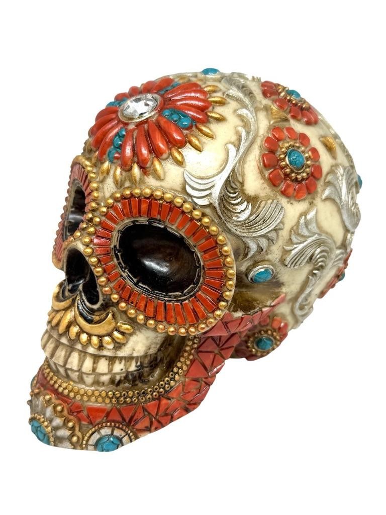 Gothic Day Of The Dead Flower Floral SKULL Skeleton HEAD Sculpture Figurine Gift