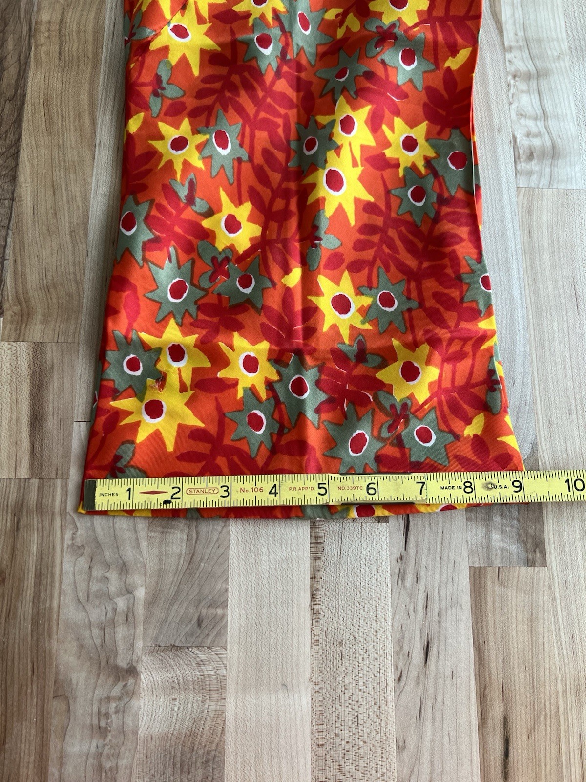 Vera Neumann Vintage Silk Infinity Scarf Floral Orange Red Yellow Made in Japan