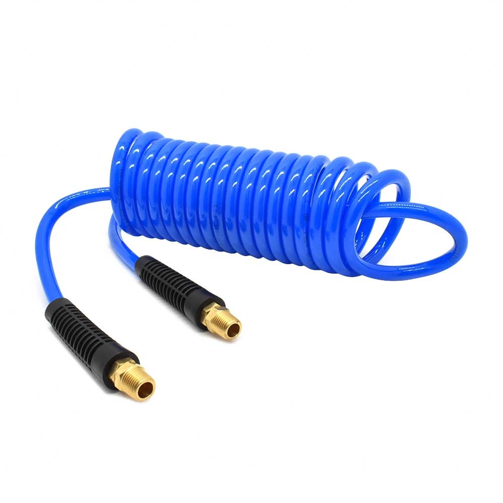Translucent Blue Polyurethane Recoil Hose 1/4" x 10 feet Solid Fitting HR24-010