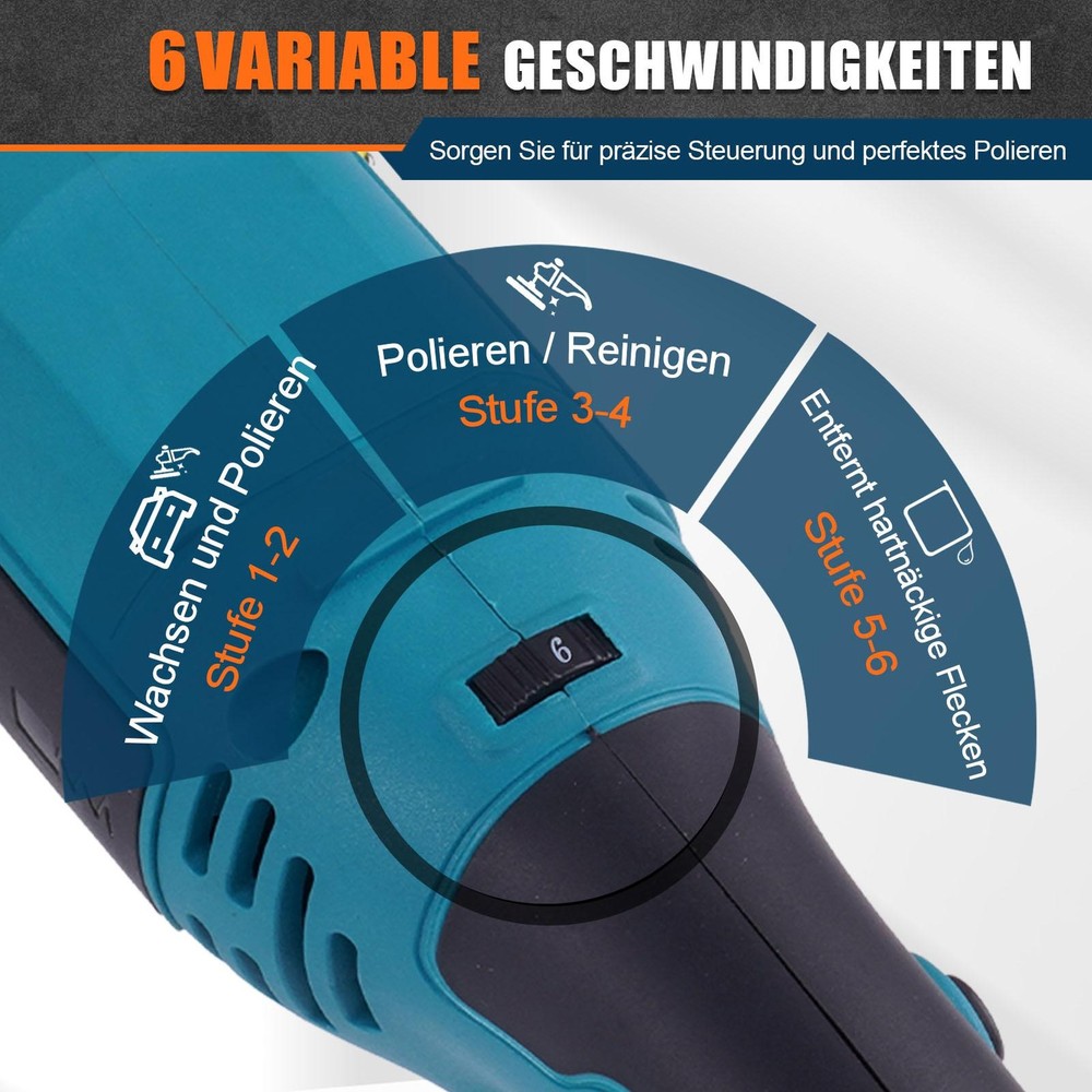 1600W Car Polisher Polishing Machine Kit Buffer Sander Variable 6 Speed w/Pad
