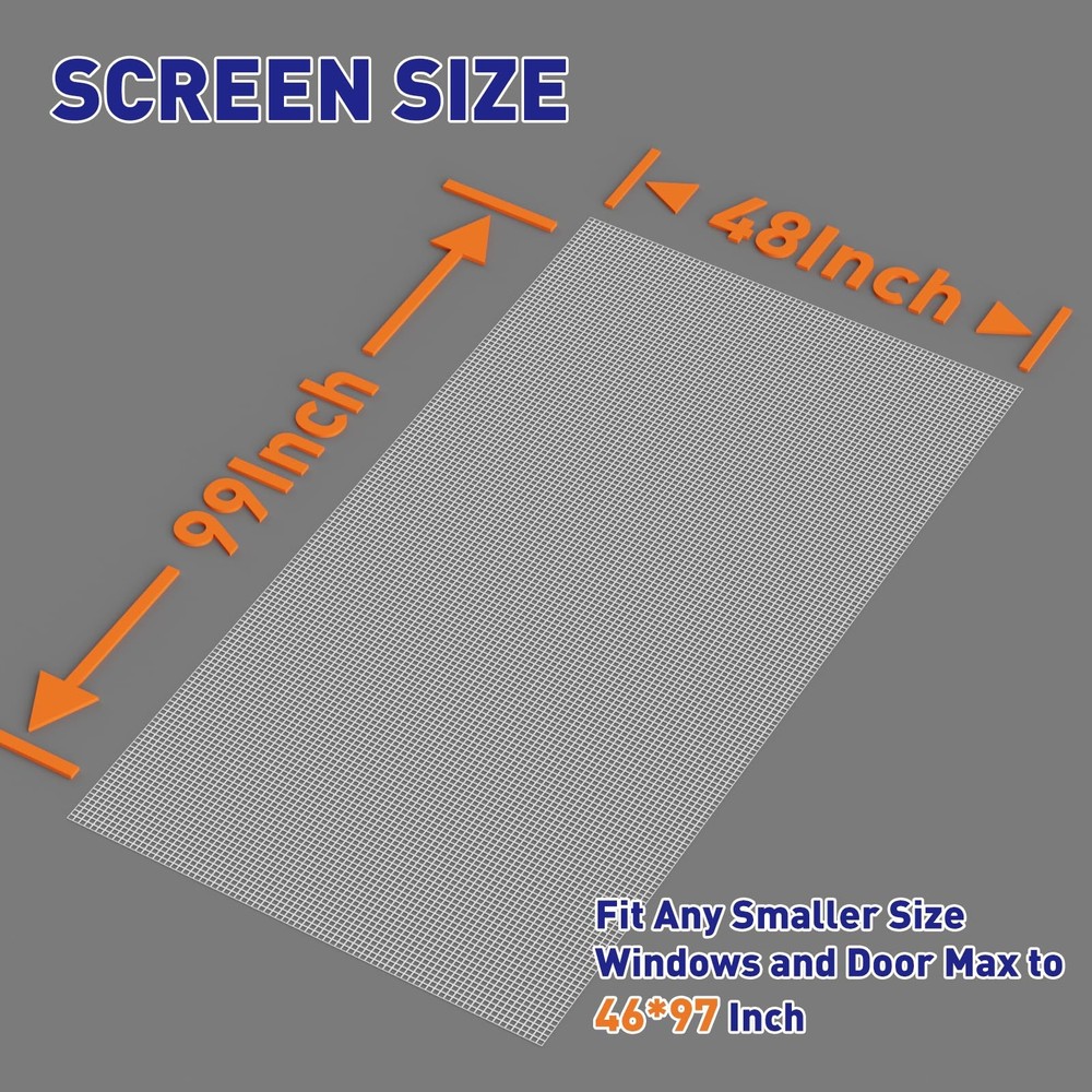 Window Screen Mesh 48"W X 99"L - DIY Adjustable Polyester Pet Proof Screen Door