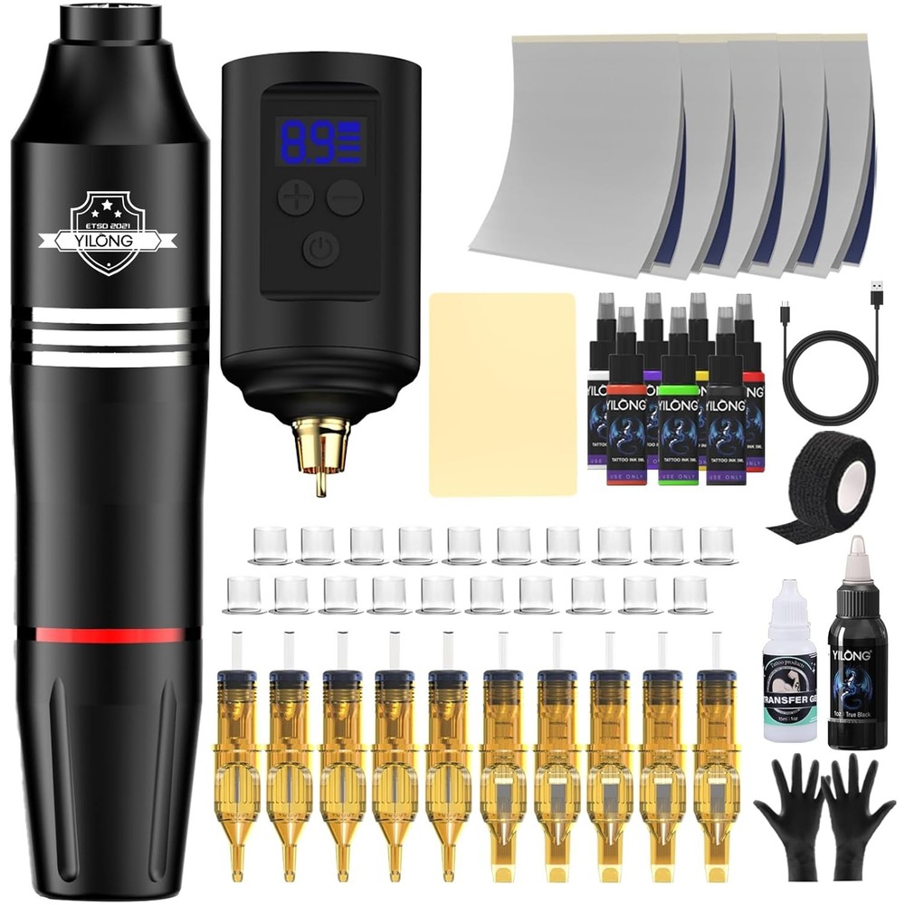 Wireless Tattoo Kit for Beginners - Machine with 1200 mAh Black