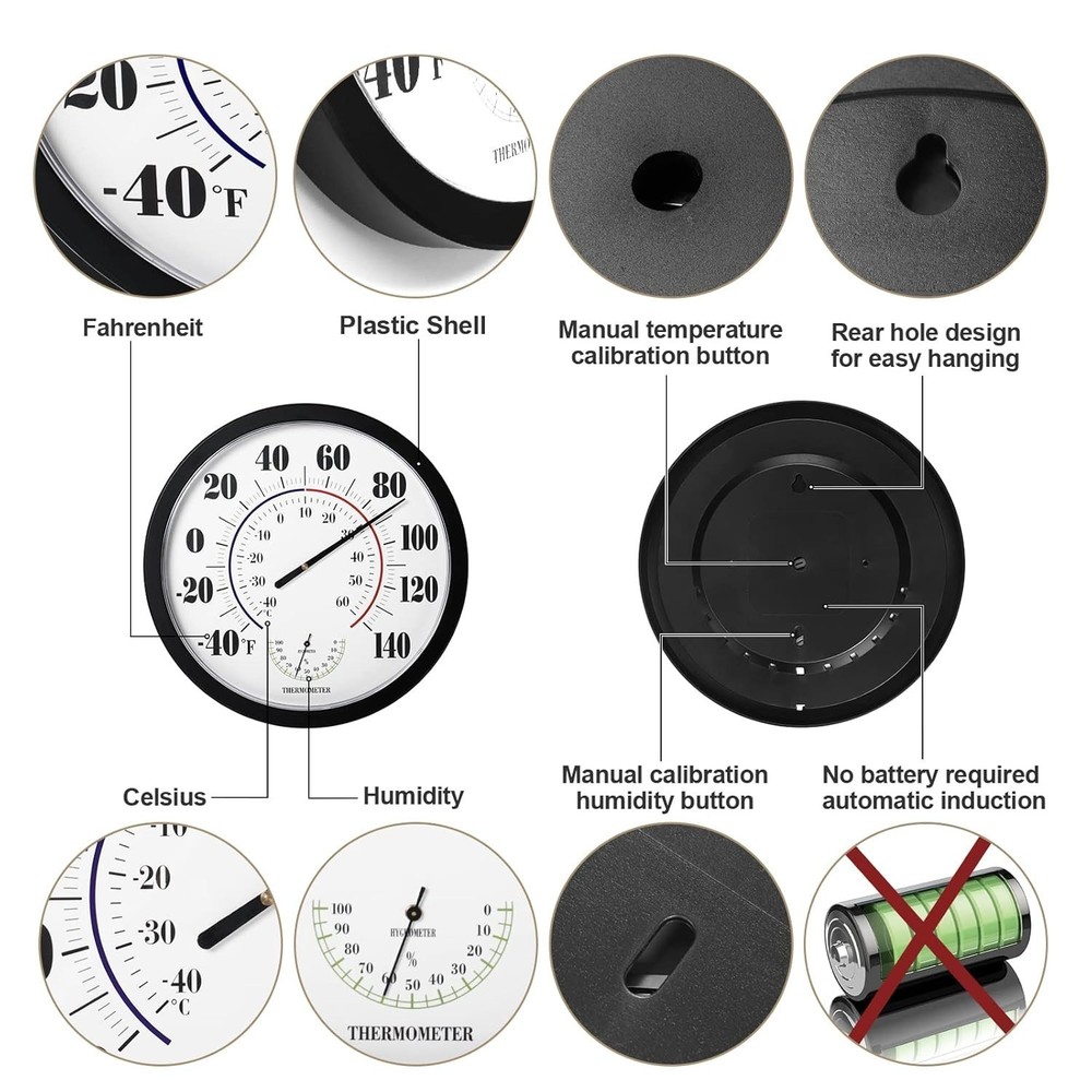 High Precision 10" Hanging Indoor-Outdoor Thermometer with Automatic Calibration
