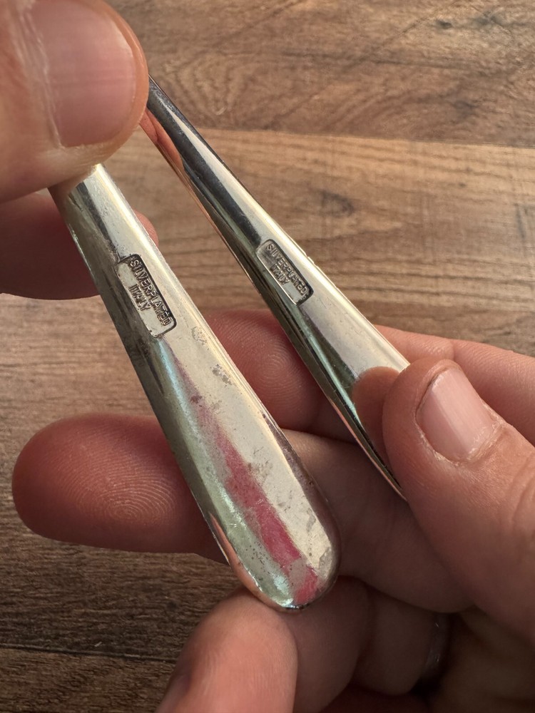 Vintage Italian Silverplated Salad Server Set Unknown Pattern Plain