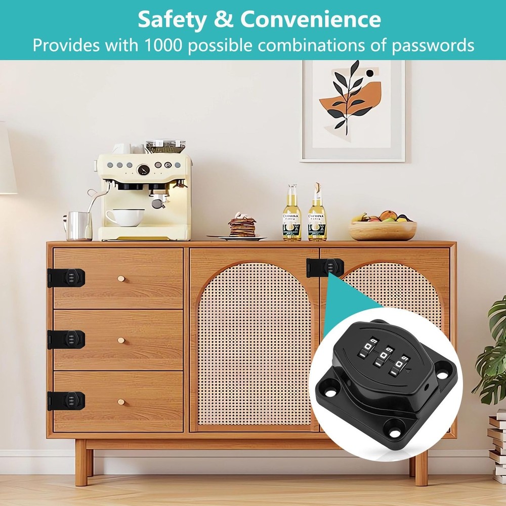 Closet Door Lock, 3-Digit Cupboard Locks with Code Keyless Combination Cabine...