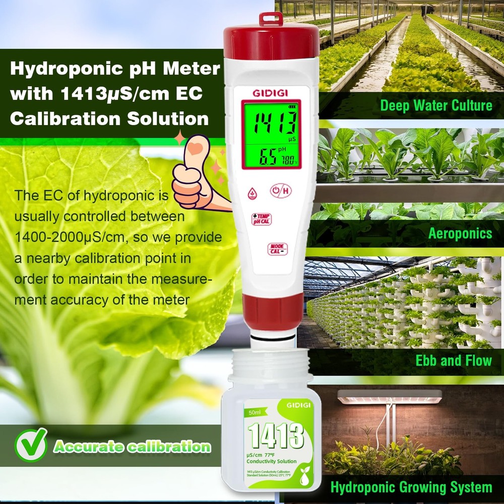 pH Meter for Hydroponic Water,Digital EC ppm Tester Nutrients Meter...