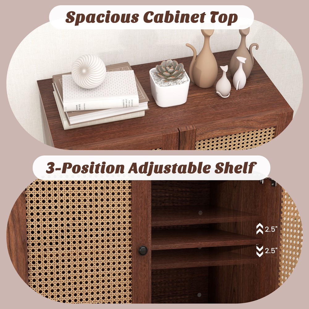 Kitchen Storage Cabinet Buffet Sideboard w/ 3-Position Adjustable Shelf Walnut
