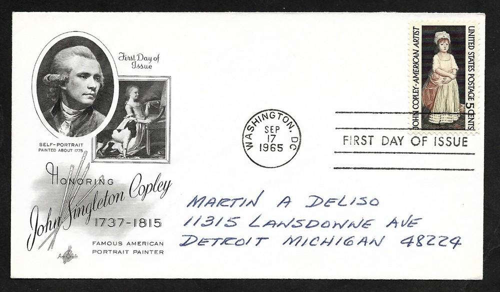 #1273 5c John Copley- ArtCraft FDC
