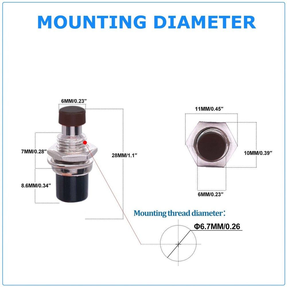 10pcs Lockless Momentary On Off Push button Black Mini Switch PBS-110 M121