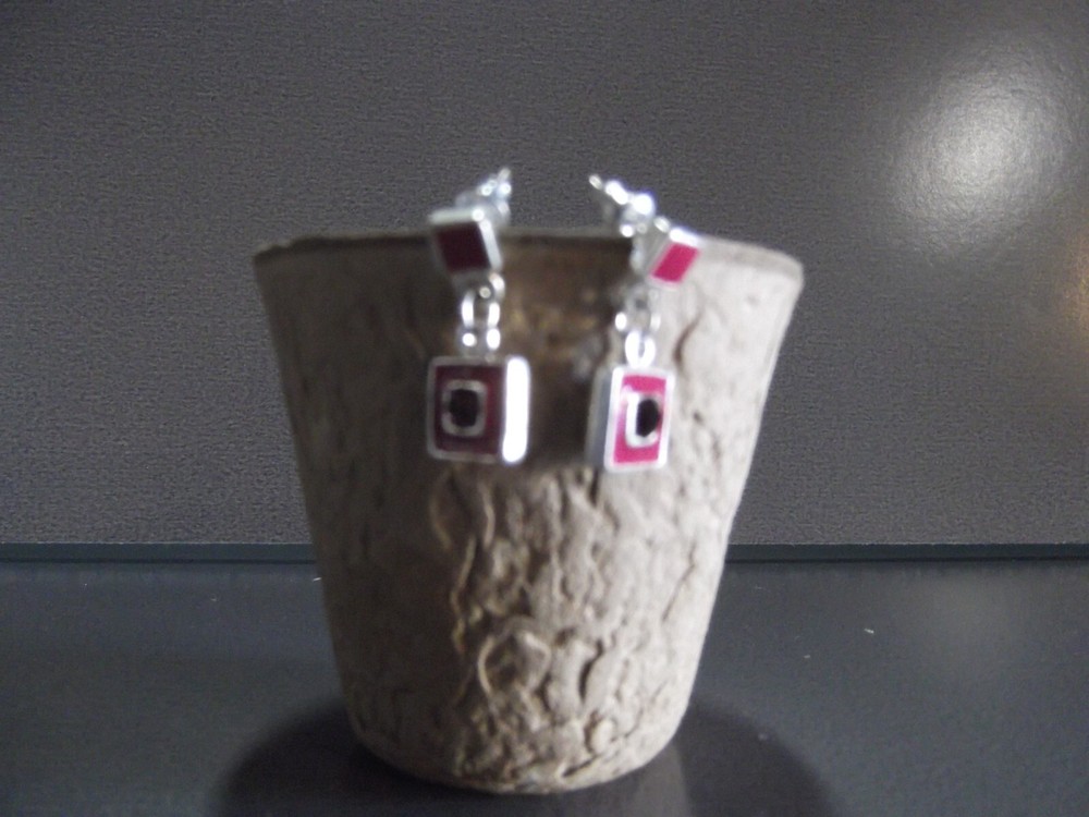 1 Pair Old  1"in Pink Square Studs