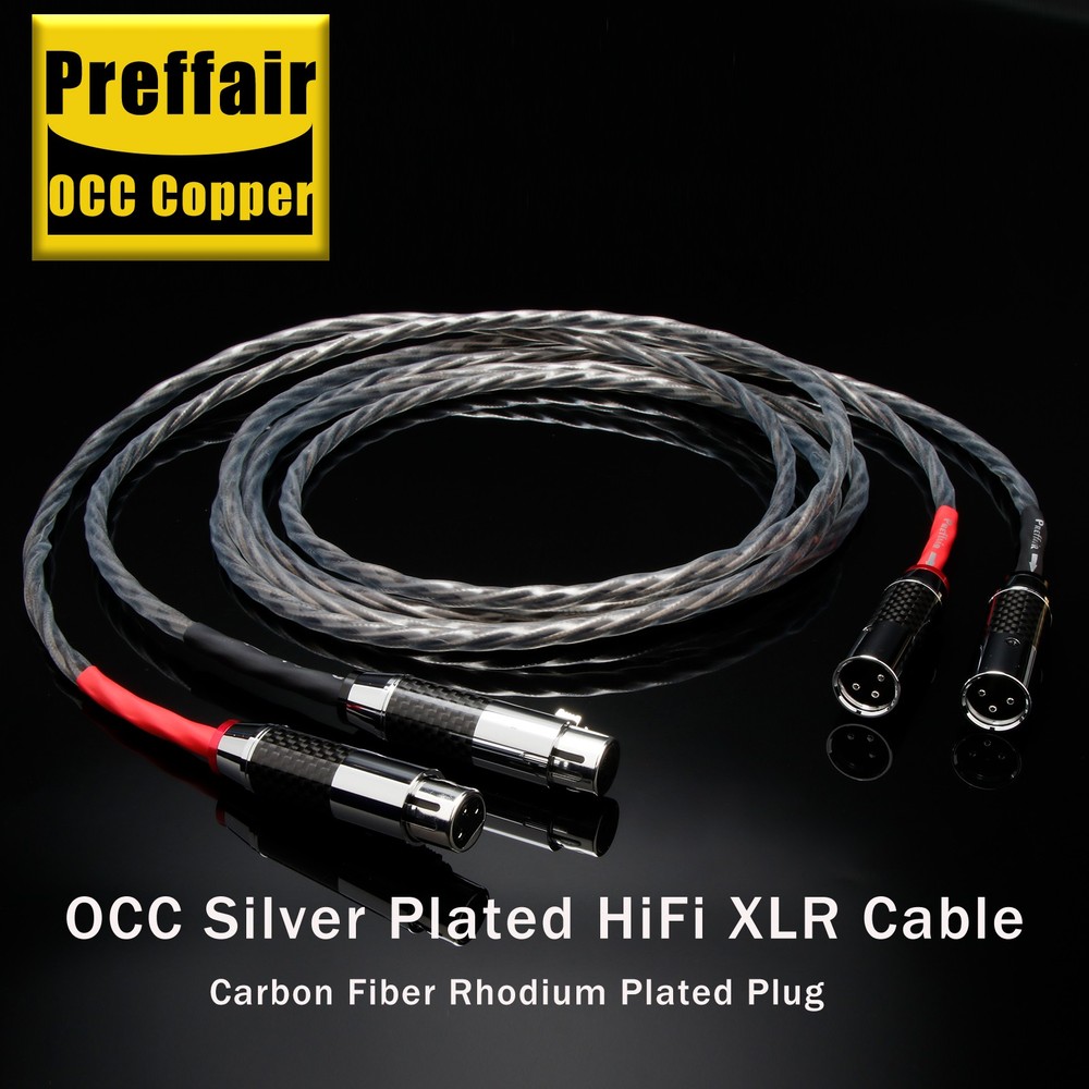 Pair OCC Copper Silver Plated 2XLR Balanced Cables PTFE Insulation