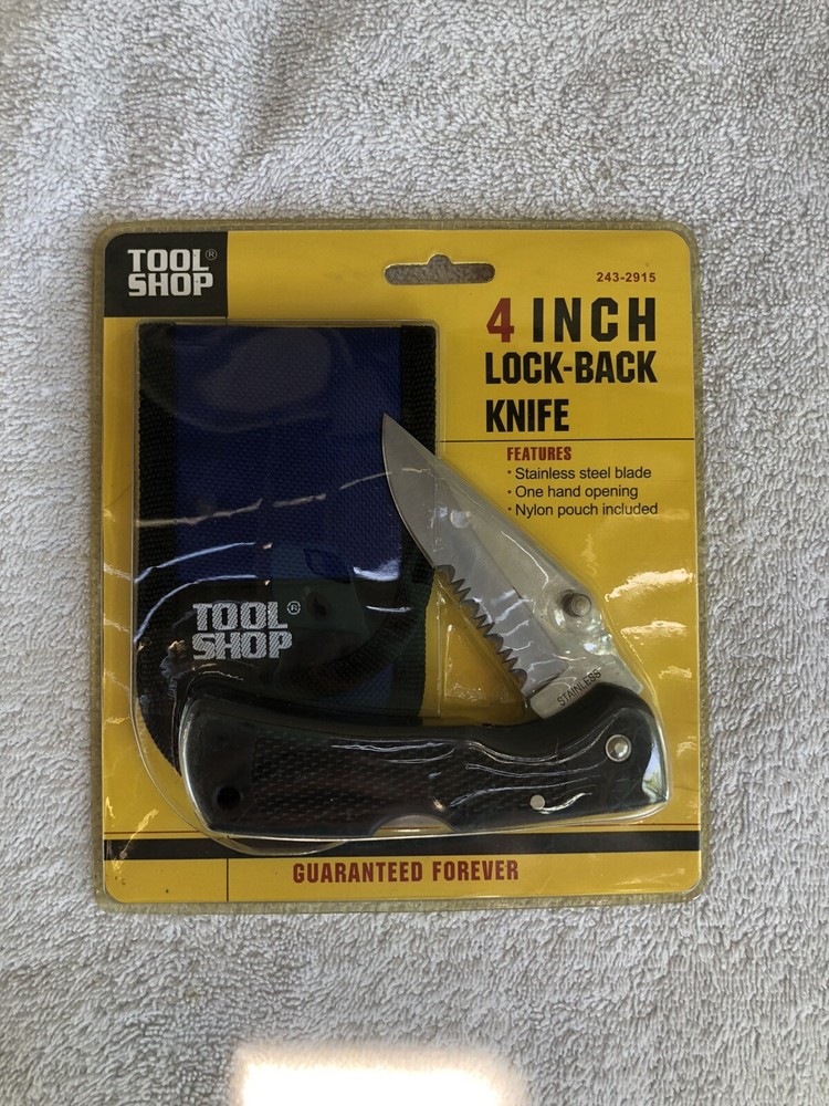 Tool Shop 4" Combo Blade Lock-Back Knife W/ Nylon Pouch - NIP