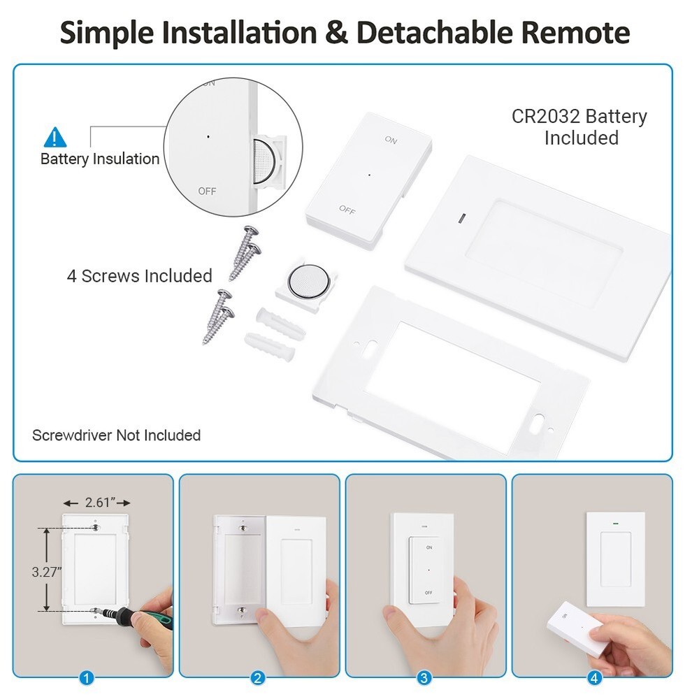 DEWENWILS Remote Control Outlet Wireless Wall Mounted Light Switch Plug in