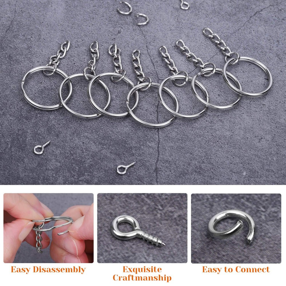 Audab 360Pcs Keychain Bulk, 120Pcs Rings with Medium, ['Silver']