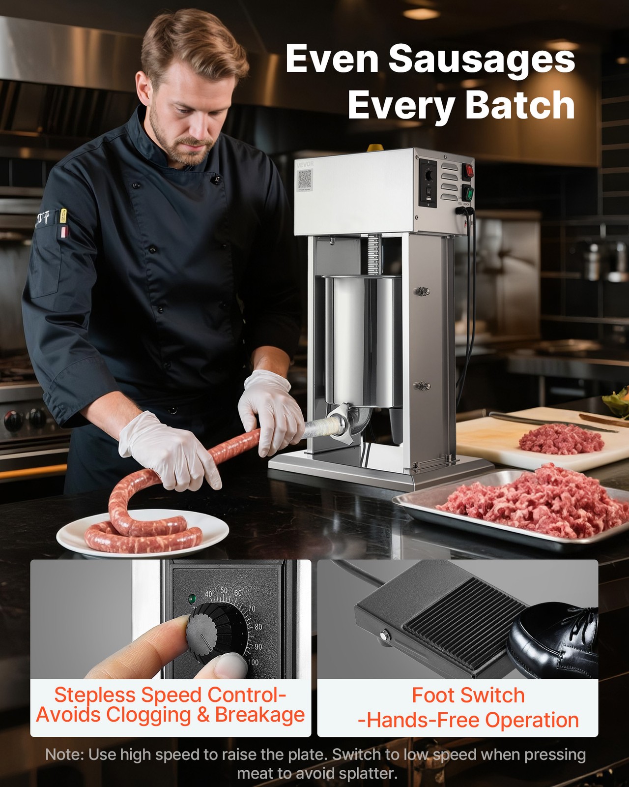 VEVOR Electric Sausage Stuffer 22 LBS / 10 L with 4 Tubes for Commercial & Home