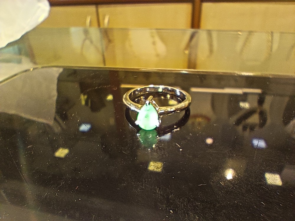 Gemstone Natural Emerald Ring Silver Ring 925 Silver Ring Green Ring Pear Silver