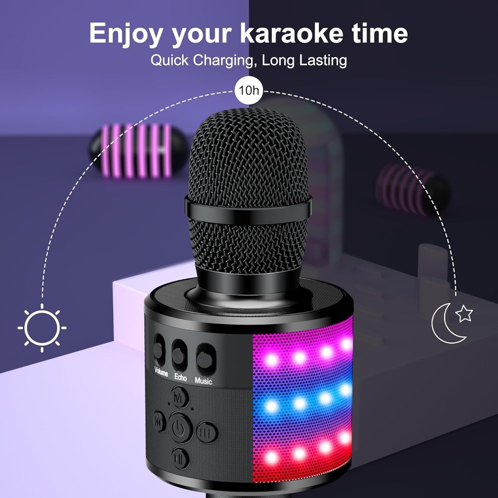 Portable Singing Mic with Dynamic LED Lights & Echo Effect - Perfect for Parties
