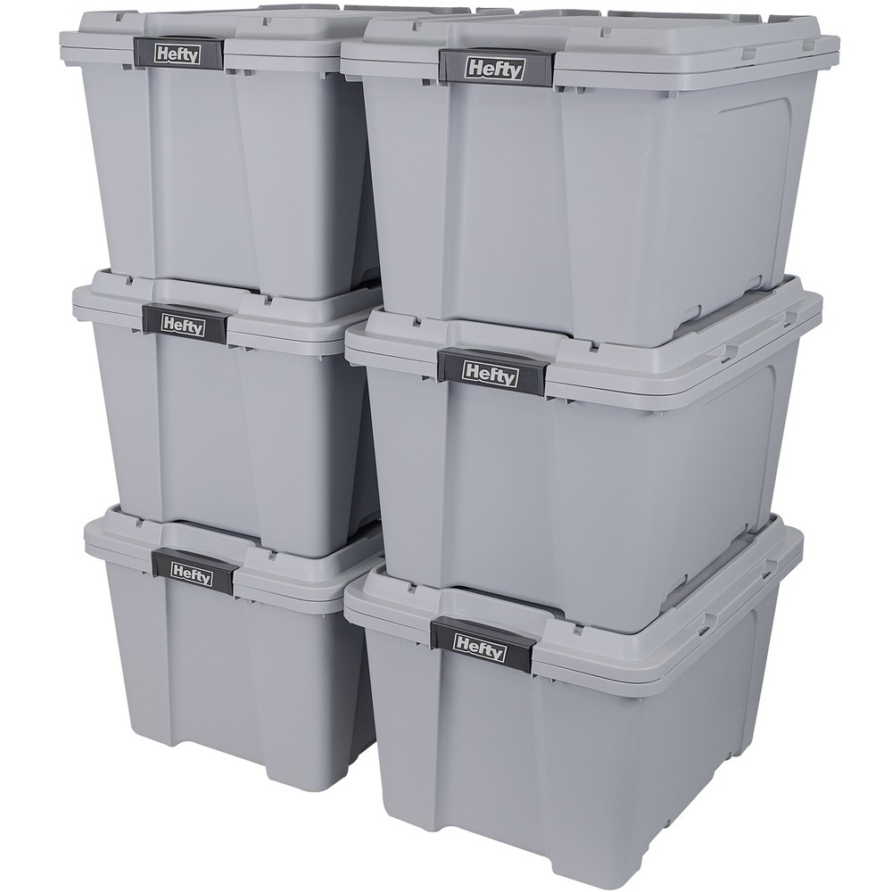 6-Pack 12 Gal Plastic Utility Storage Tote Stackable Containers Box Bin w/ Lids