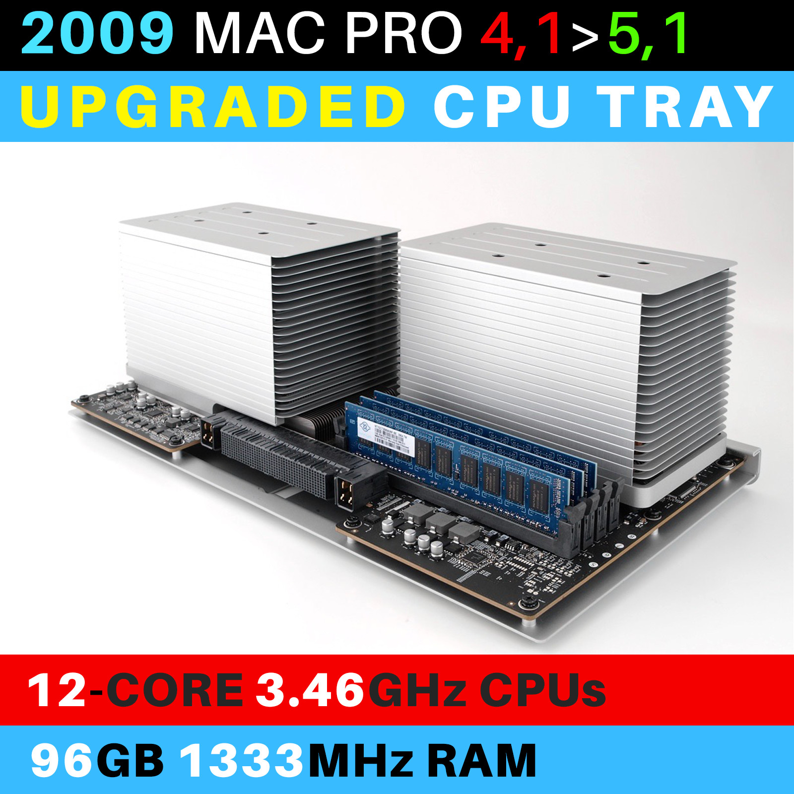 2009  Mac Pro 4,1- 5,1 CPU Tray with 12-Core 3.46GHz Xeon and 96GB RAM