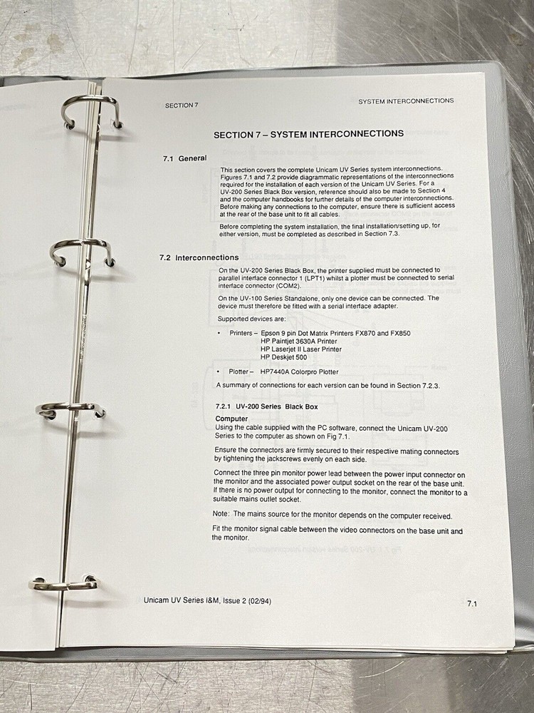 ATI Unicam UV Series Spectrometers - Users Guide / Instructions Manual