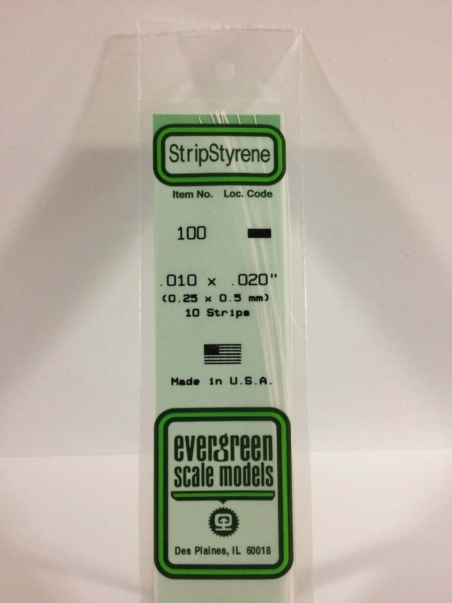 Evergreen Scale Models Styrene Strip .010 x .020 (10 pcs) #100
