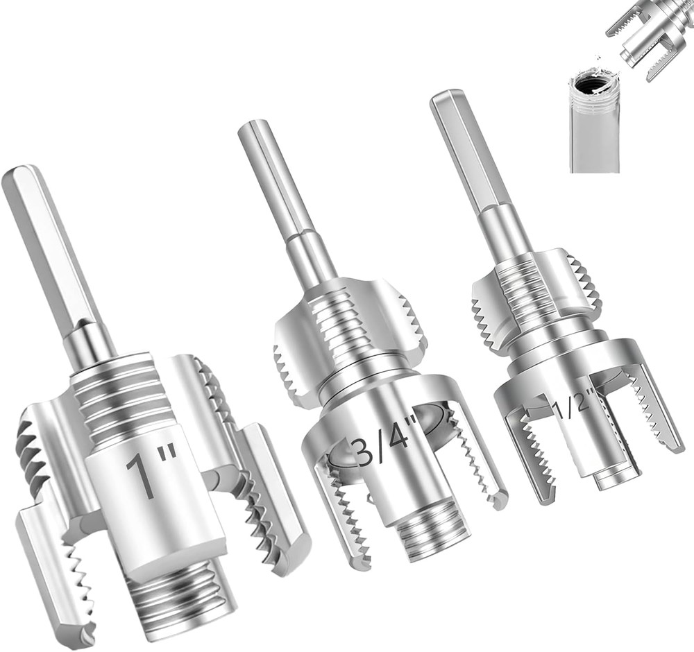 3PCS Integrated PVC Pipe Threader Tool 1/2" 3/4" 1" Dual-Function Internal Water