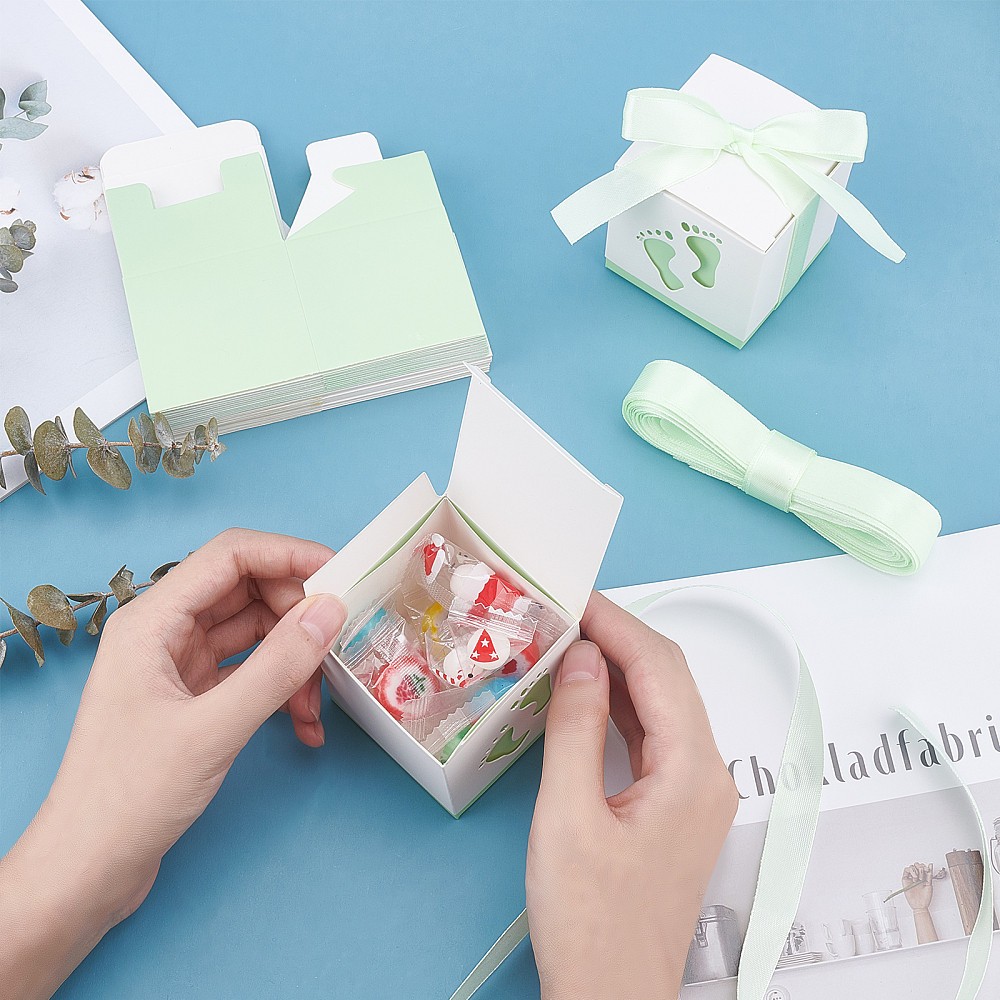 30sets Paper Gift box with Ribbon Folding boxes with Foot Print Pattern Wedding